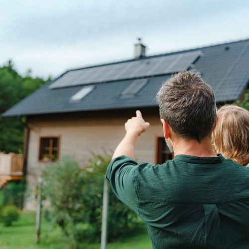 Rear,View,Of,Dad,Holding,Her,Little,Girl,In,Arms